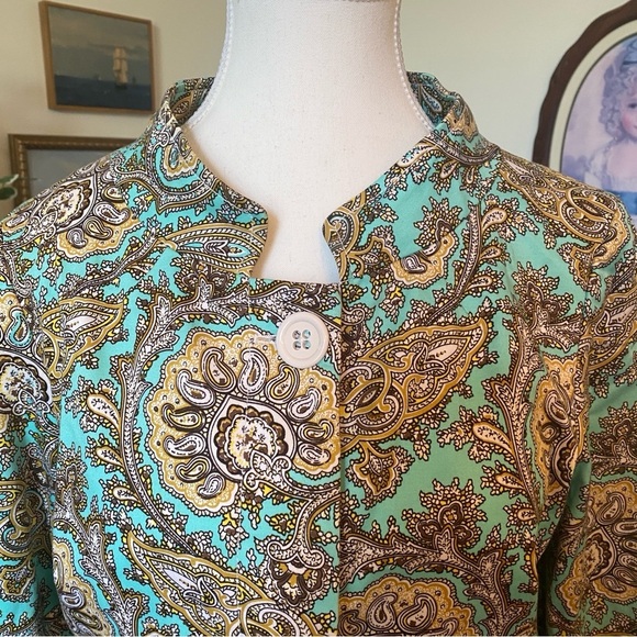ETCETERA • Aqua Gold Paisley Button Front Long Jacket Coat • Size 8 - Picture 6 of 11